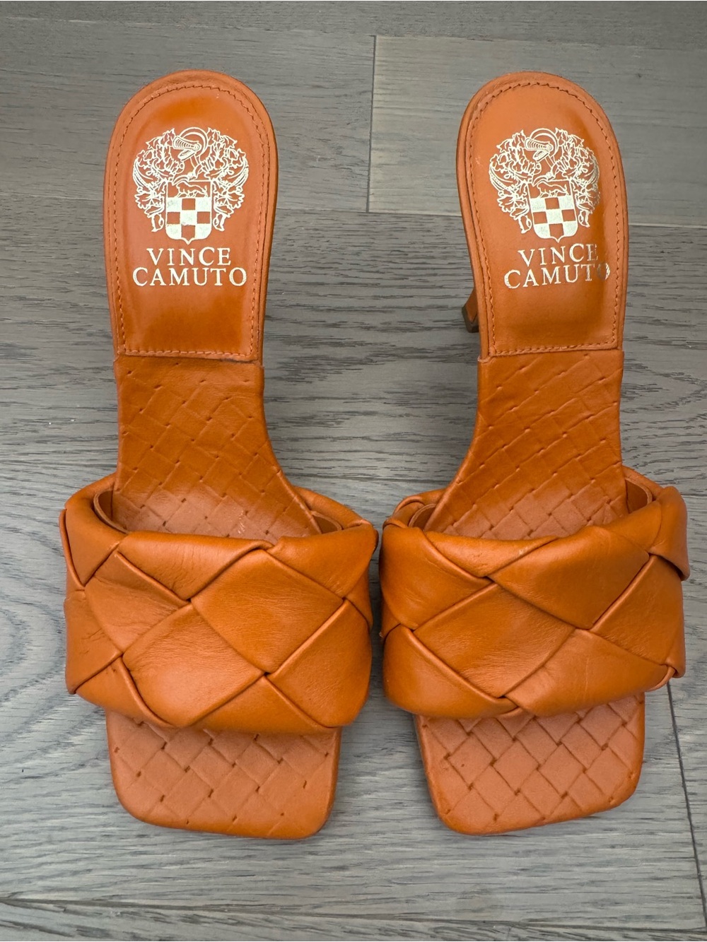 Vince Camuto Orange Bottega Veneta style Leather Slide Sandals.